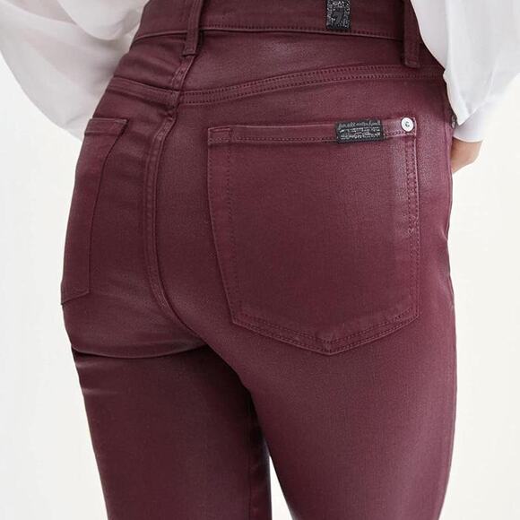 Size 2 7 For All Mankind High-Waist Ankle Skinny Coated in Merlot NWT - Picture 1 of 8